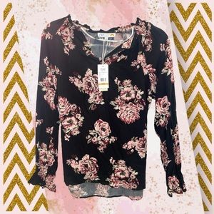 NWT Size Small (S) Women’s Long Sleeve Blouse - Pink & Black Floral